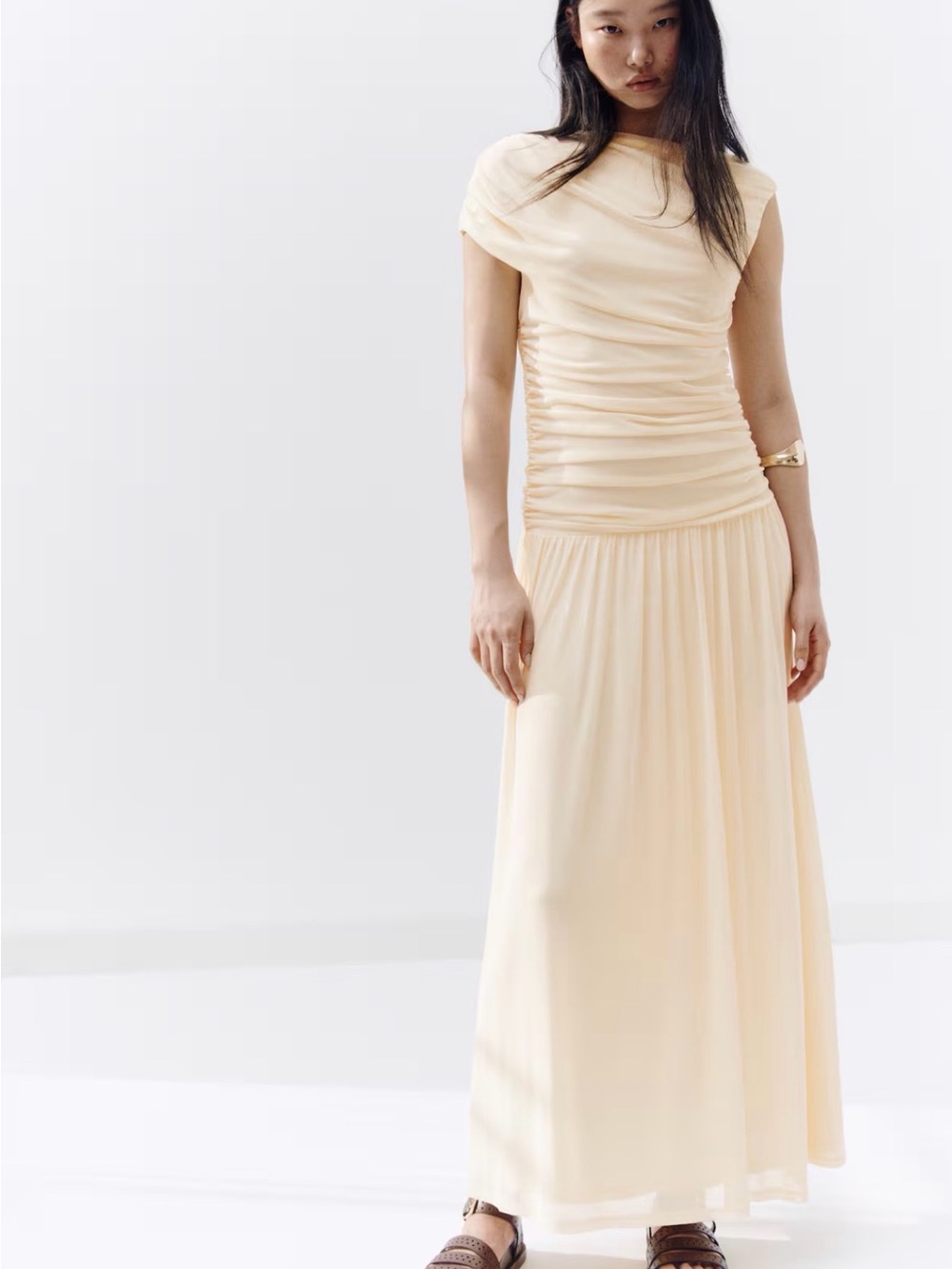 H&M yellow Ruched Maxi Dress